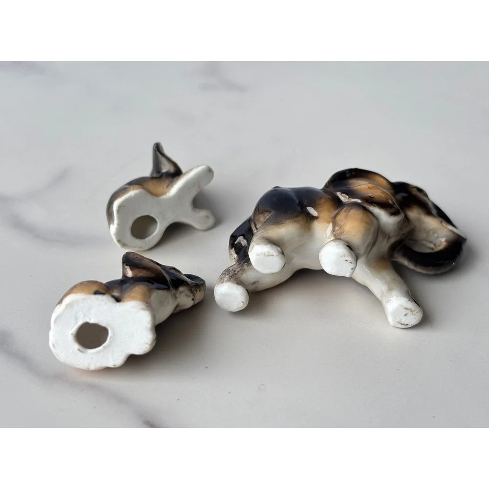 Vintage Miniature Bone China Elephant Family Figurines Set of 3 Brown Glazed